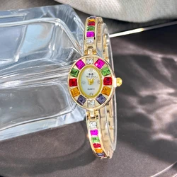 Color zircon advanced sense diamond set women's watch niche bracelet bracelet Small exquisite quartz watch cross-border hot sale