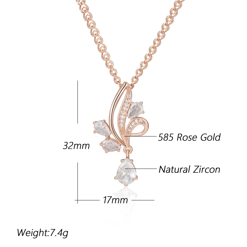 Kinel Hot Shiny Natural Zircon Flower Pendant Necklace For Women Fashion 585 Rose Gold Color Ethnic Bridal Wedding Jewelry