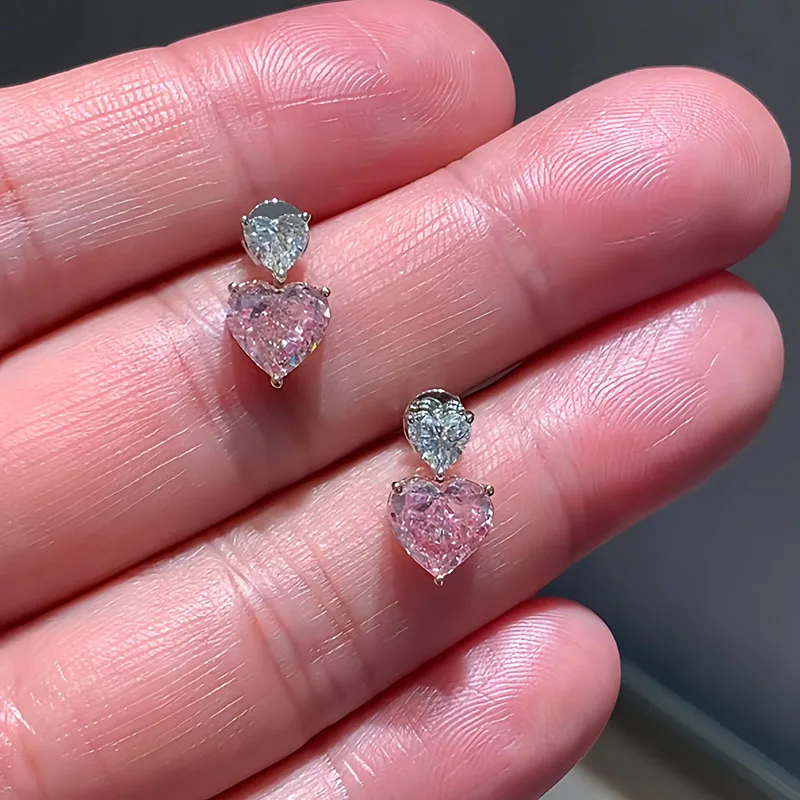 Each 0.5Ct Pink Heart & Each 0.1ct Heart Cut VS Lab Grown Diamond Earrings pendant 14k Two Tone Gold Earrings For Women IGI view 3