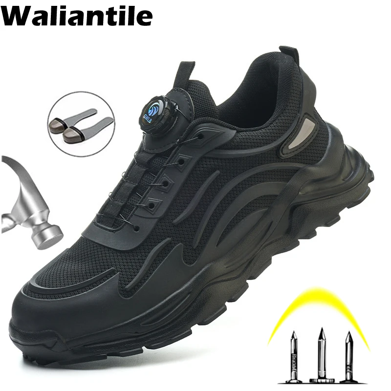 

Waliantile Breathable safety Shoes For Men Puncture Proof Steel Toe Industrial Work shoes Non-slip Indestructible Sneakers Male