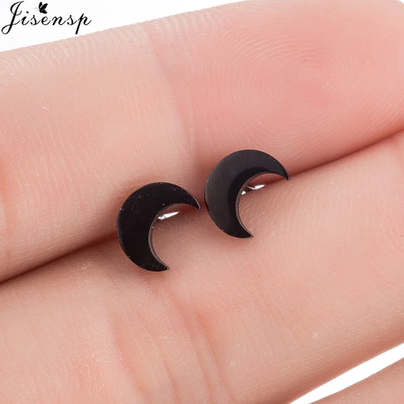 Mini Stainless Steel Earings Black Minimalist Crescent Cute Moon Stud Earrings 2025 Fashion Jewelry Christmas Pendientes