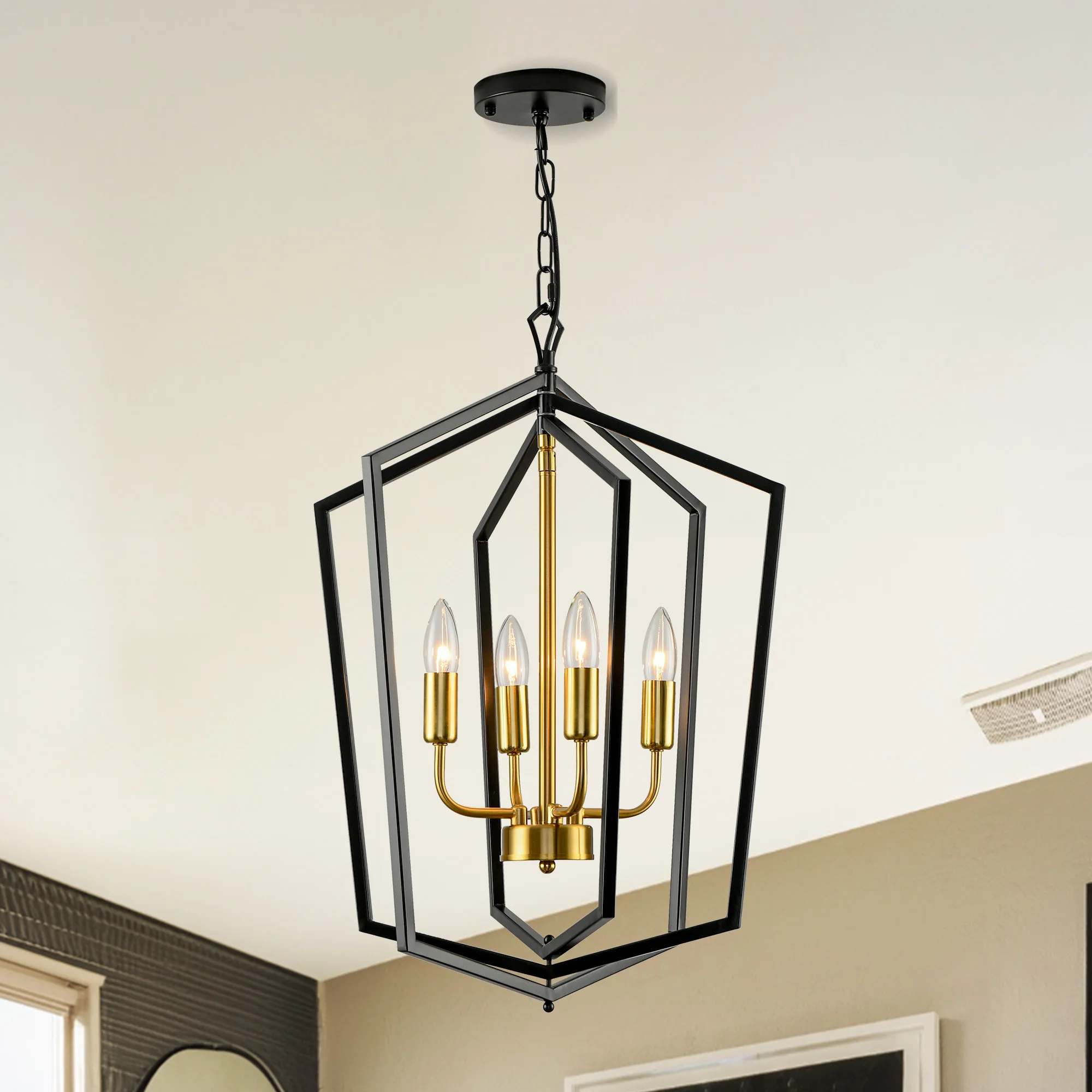 4 Light Luxury Chandeliers Farmhouse Industrial Pendant Lighting Classic Lantern Hanging Light for Kitchen Island Dining Room