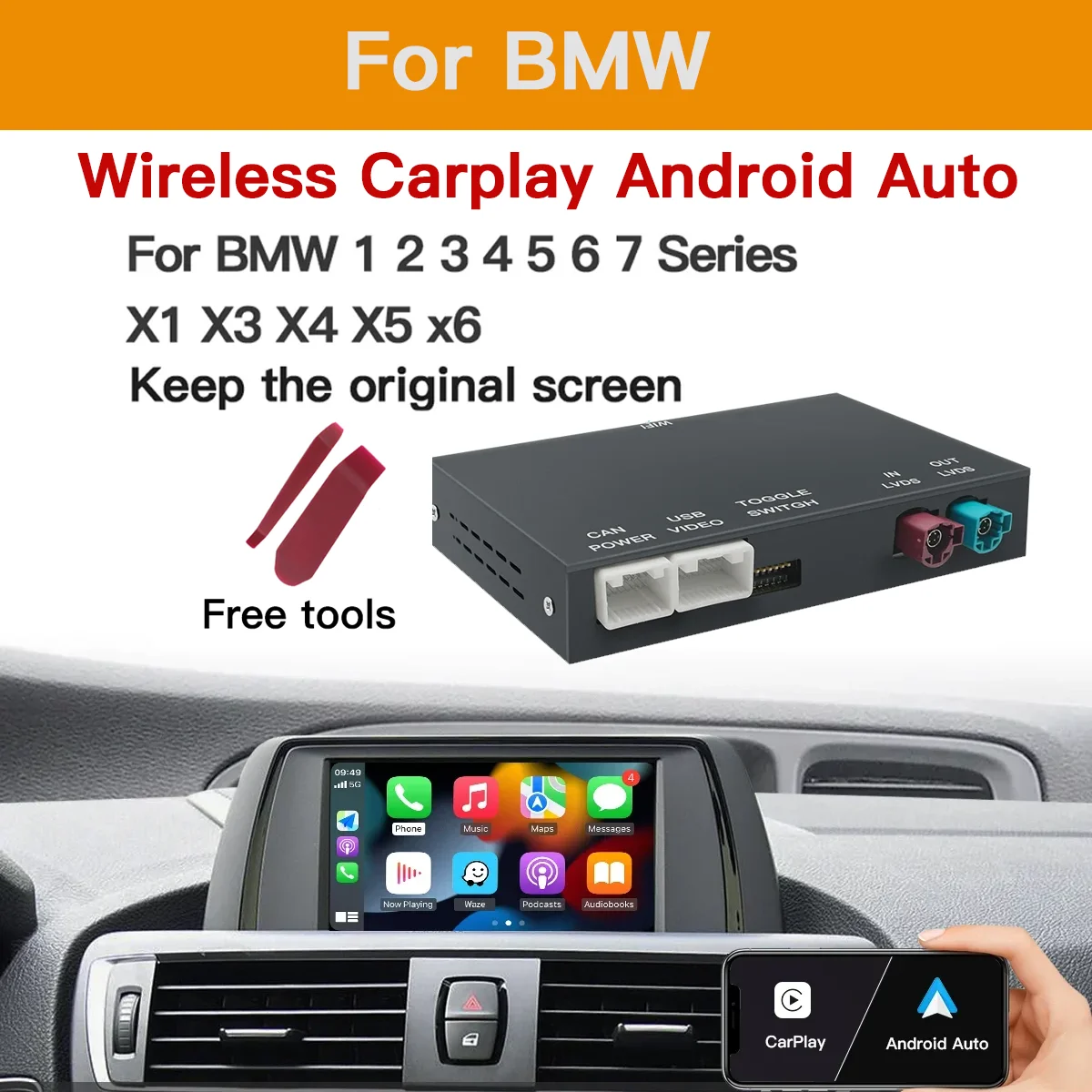 Bezprzewodowy moduł CarPlay do BMW NBT, CIC System 1 2 3 4 5 6 7 Series X1 X3 X4 X5 X6 MINI F56 F15 F16 F25 F26 F48 F01 F10 F22 F20