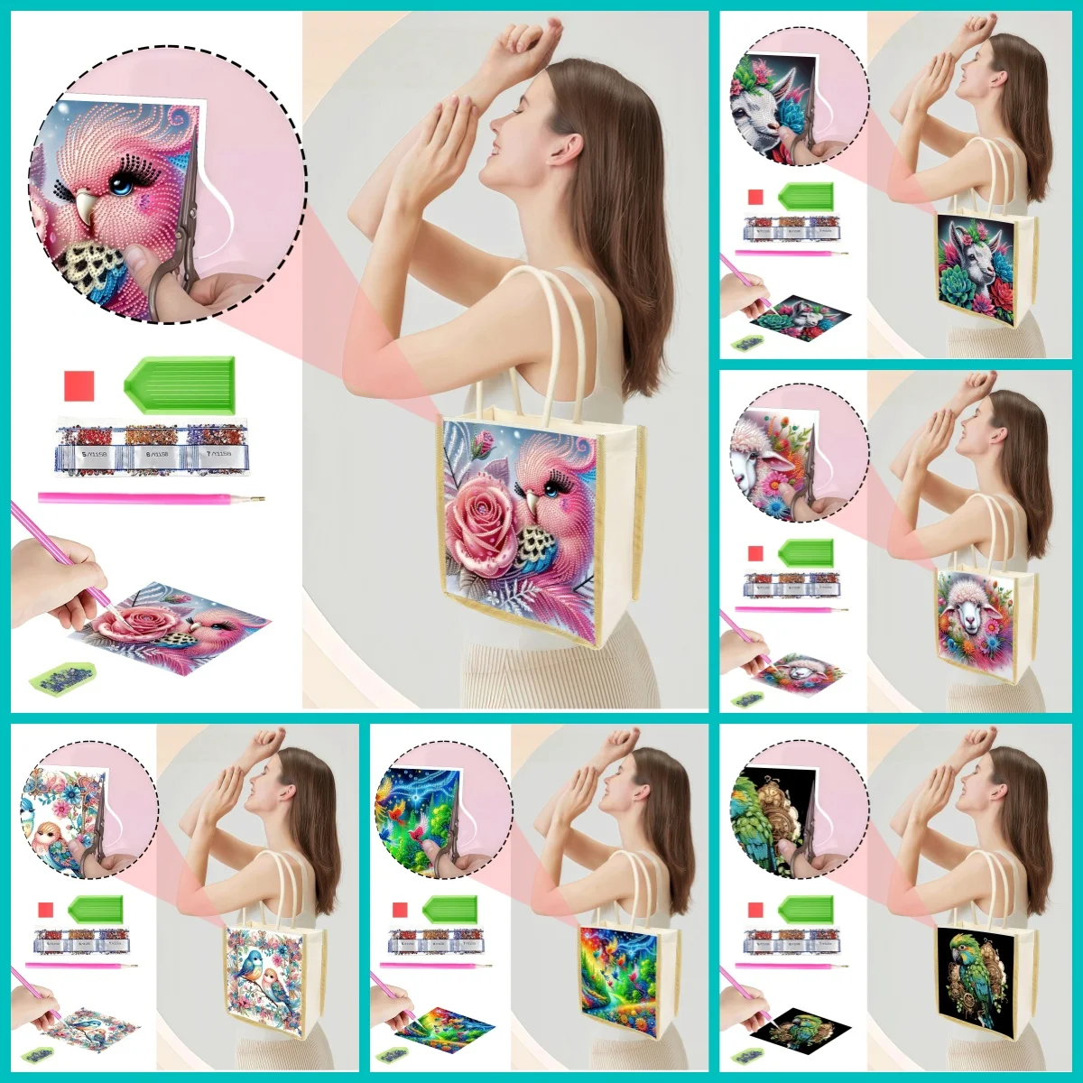 

1 Piece Diamond Painting kit tote bag, bird Pattern, canvas material, Interchangeable pattern, travel Creative gift