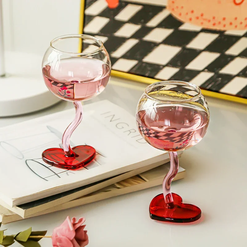 Heart Shape Glass Champagne Wine Cup Heat-resistance Cocktail Glass Valentines Day Gift Champagne flutes Martini glass Pink cup