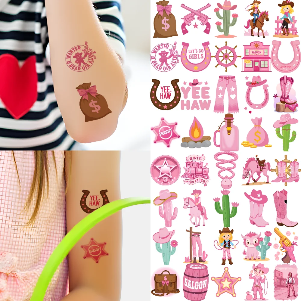 

54pcs Temporary Tattoo Revolver Temporary Tattoo Stickers Guitar Horse Cartoon Western Girl For Girls Arms Boys