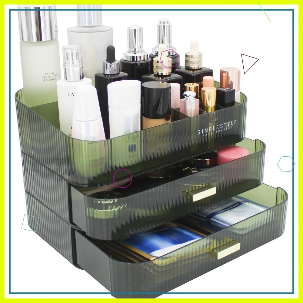 

Large Capacity Makeup Organizer with 2 Drawers, Stackable Cosmetic Storage for Skincare and Beauty Essentials