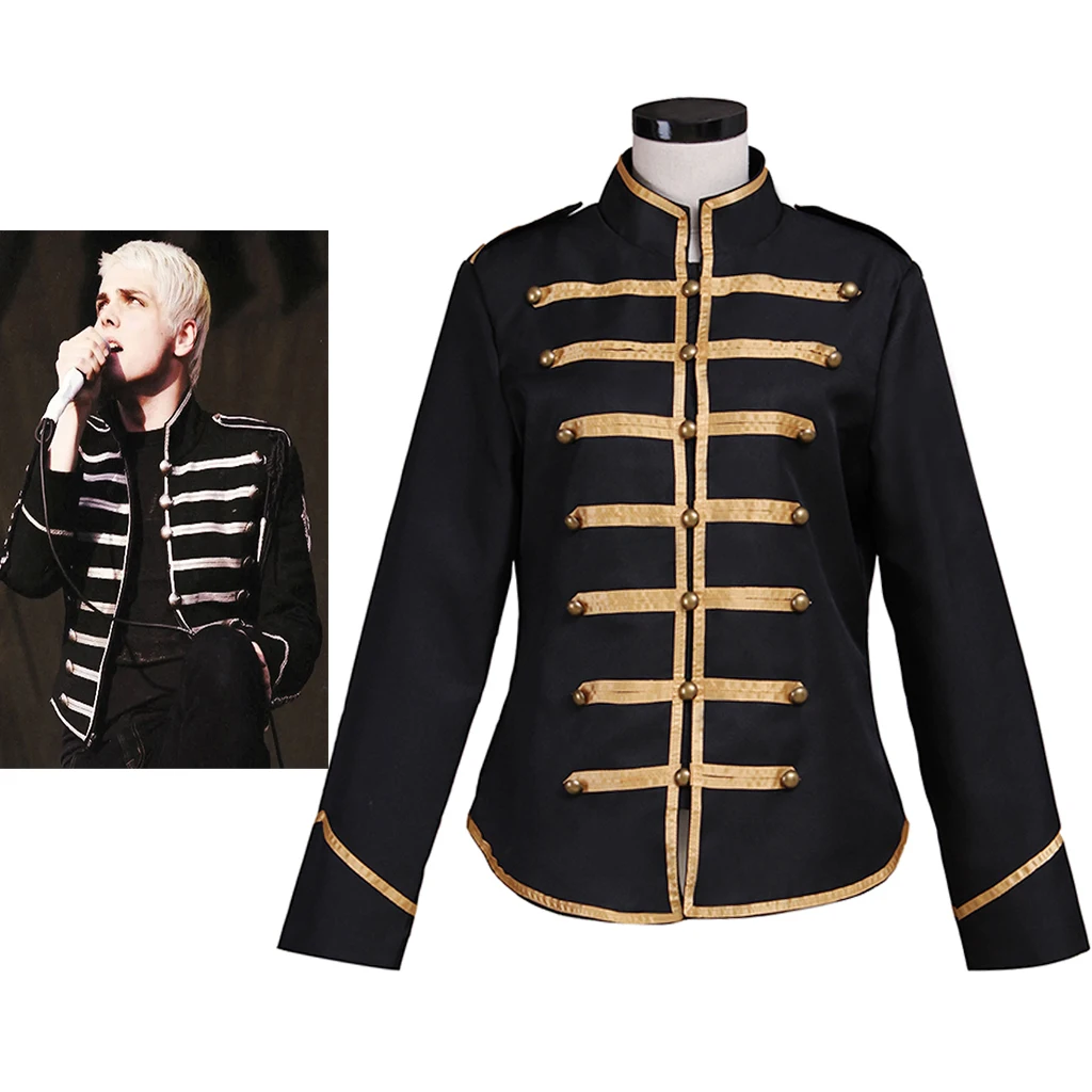 Music Singer Cosplay Jacket Men's Punk Gothic Double Breasted Stand Collar Parade Coat Halloween Carnival Party Drummer Outfit