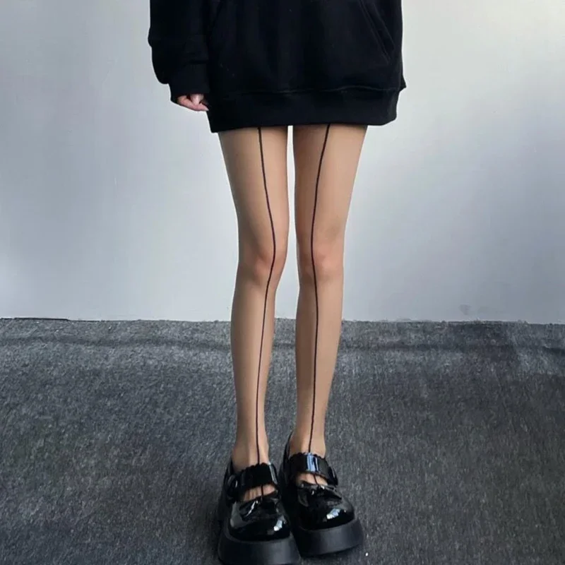 المرأة مثير الرجعية انظر من خلال جوارب طويلة مع الجبهة الخلفية التماس العمودي شريط الروبيان خط شير الجوارب جوارب حريري