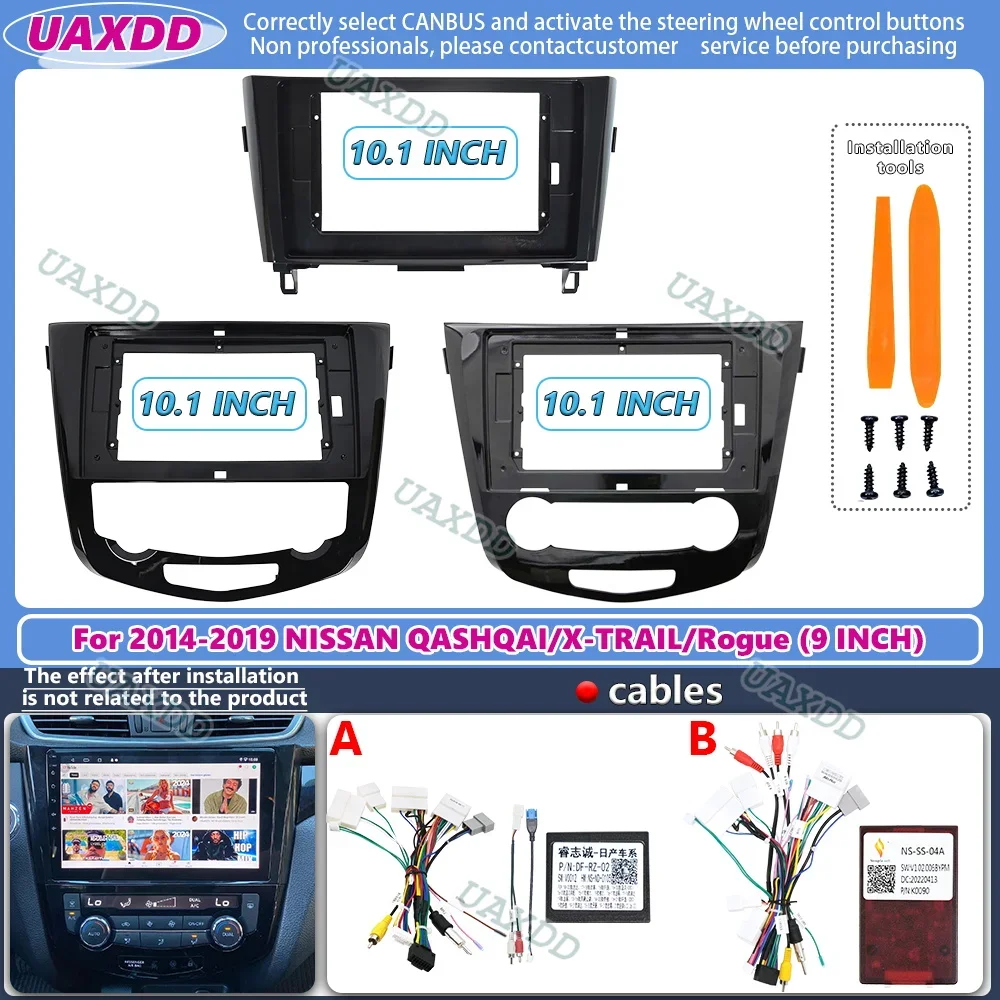 Quadro de rádio de 10.1 polegadas para nissan x-trail qashqai rogue 2014-2019 duplo din android dash kit reprodutor estéreo instalar painel surround