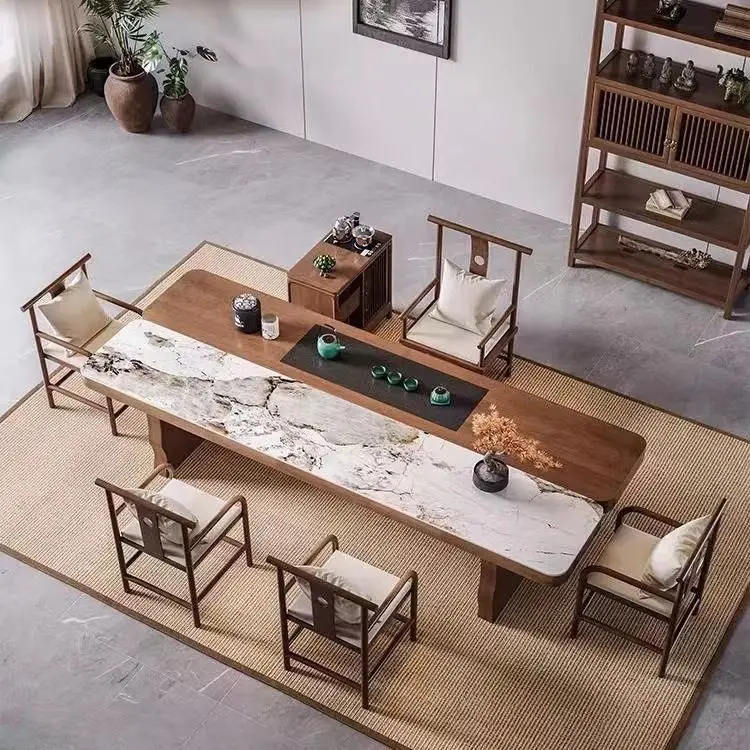 طاولة شاي كبيرة جديدة على الطراز الصيني، مجموعة طاولة شاي وكرسي، حديثة وبسيطة وخفيفة فاخرة للمكتب والمنزل Zen الصلبة #5