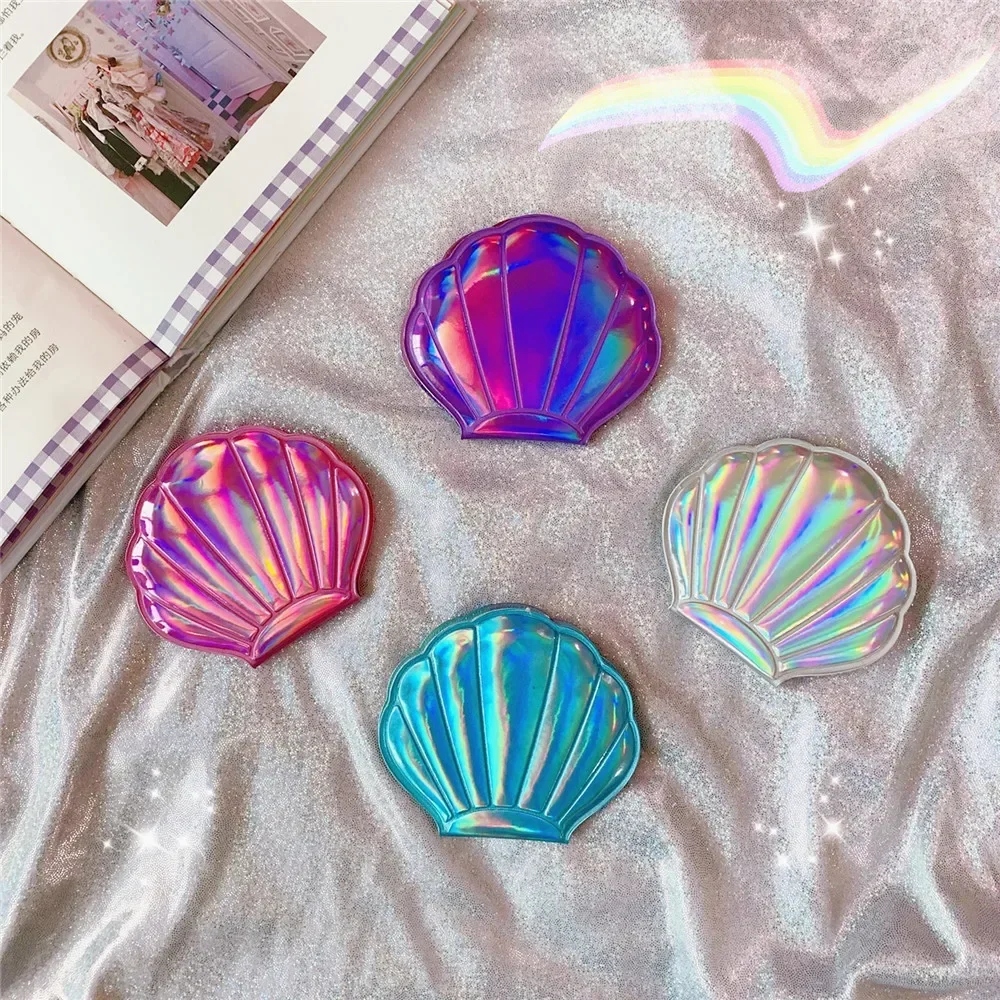 Dream Laser Color Shell Shape Makeup Mirror 2X Magnifying Mirror Portable Double-sided Folding Pocket Kawaii Makeup Accessories