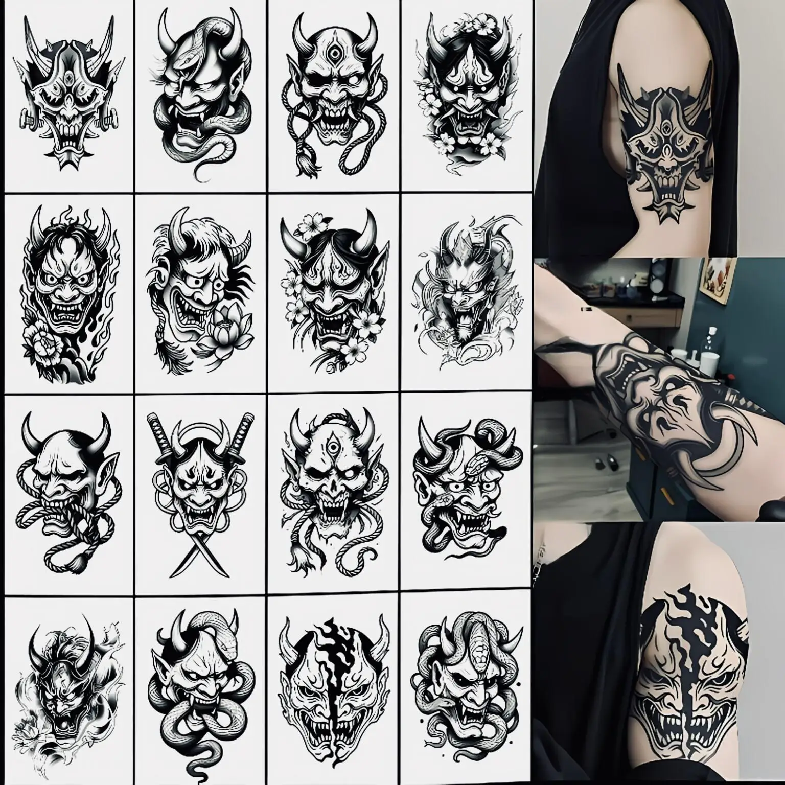 

New Hannya Mask Temporary Tattoos,Tattoo Stickers,Waterproof Long-Lasting 15 Days,Semi-Permanent Fake Tattoo,body art Men Women
