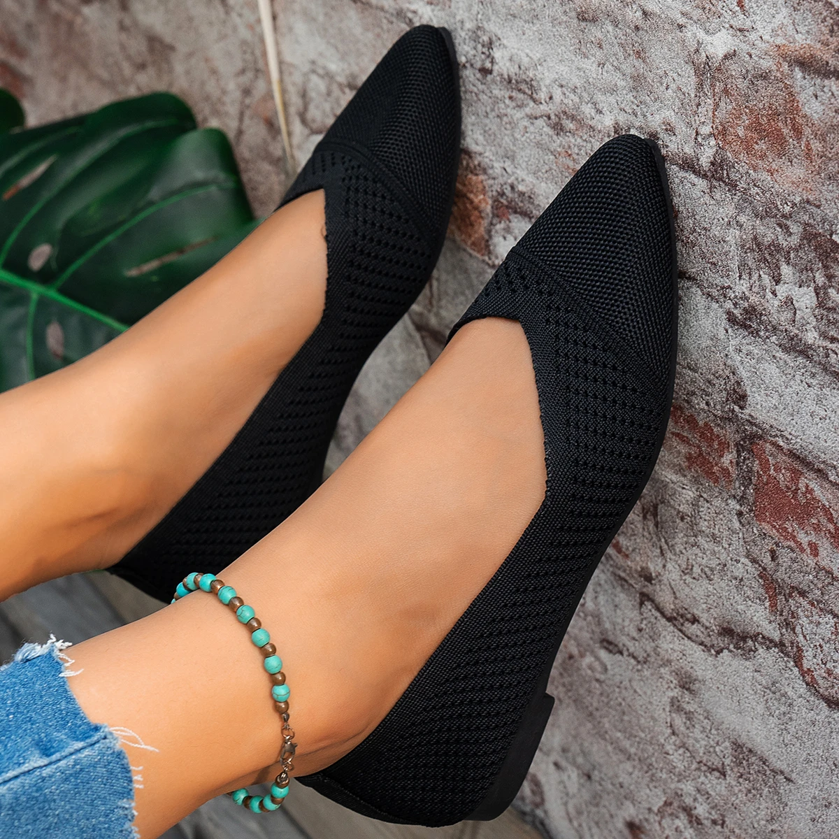Women Shoes Model - Zapatos planos ligeros de punto hueco