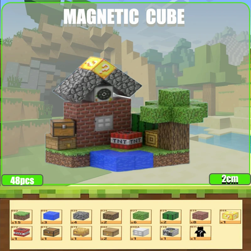 Magnetischer Baustein, Mine World, magnetischer Würfel, für Jungen, Mädchen, Kinder ab 3 Jahren, DIY-Modell, Kinder, trockenes Montessori-Sensorspielzeug, Geschenk