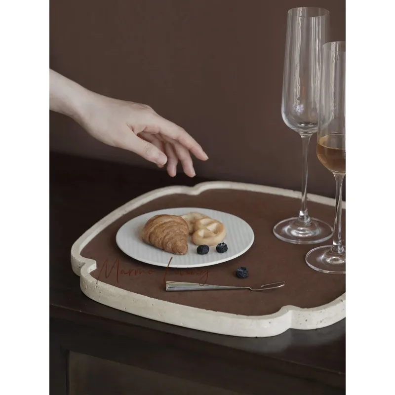 

Travertine Decorative Tray for Jewelry Trinket Versatile Serving Tray for Coffee Table Dresser Home Decor