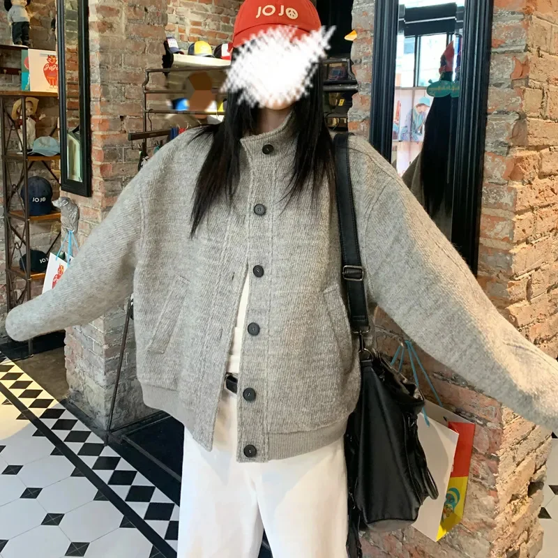 

American Retro Stand up Collar Jacket For Female Students Autumn New Design Sense Loose and Versatile Casual Baseball Suit Trend