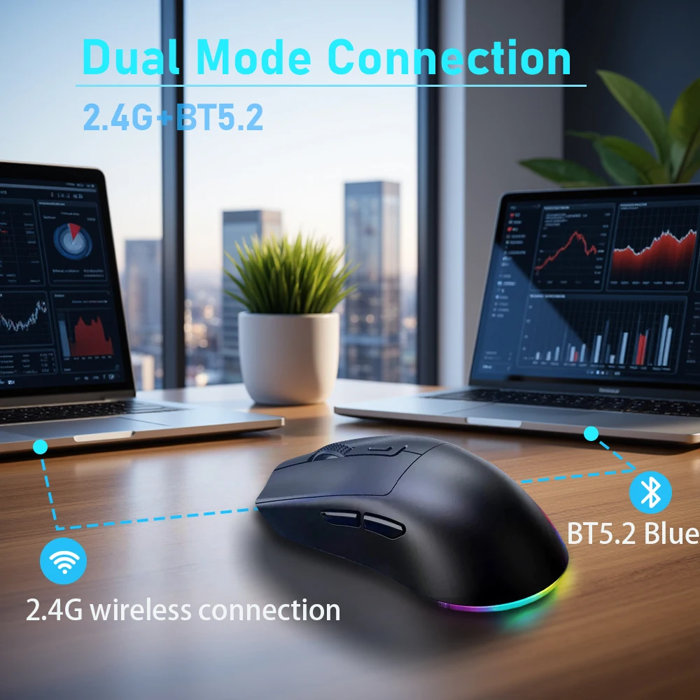 Bluetooth mouse 2.4G dual-mode wireless connection, rechargeable magnetic base, LED backlight, suitable for laptop office mouse