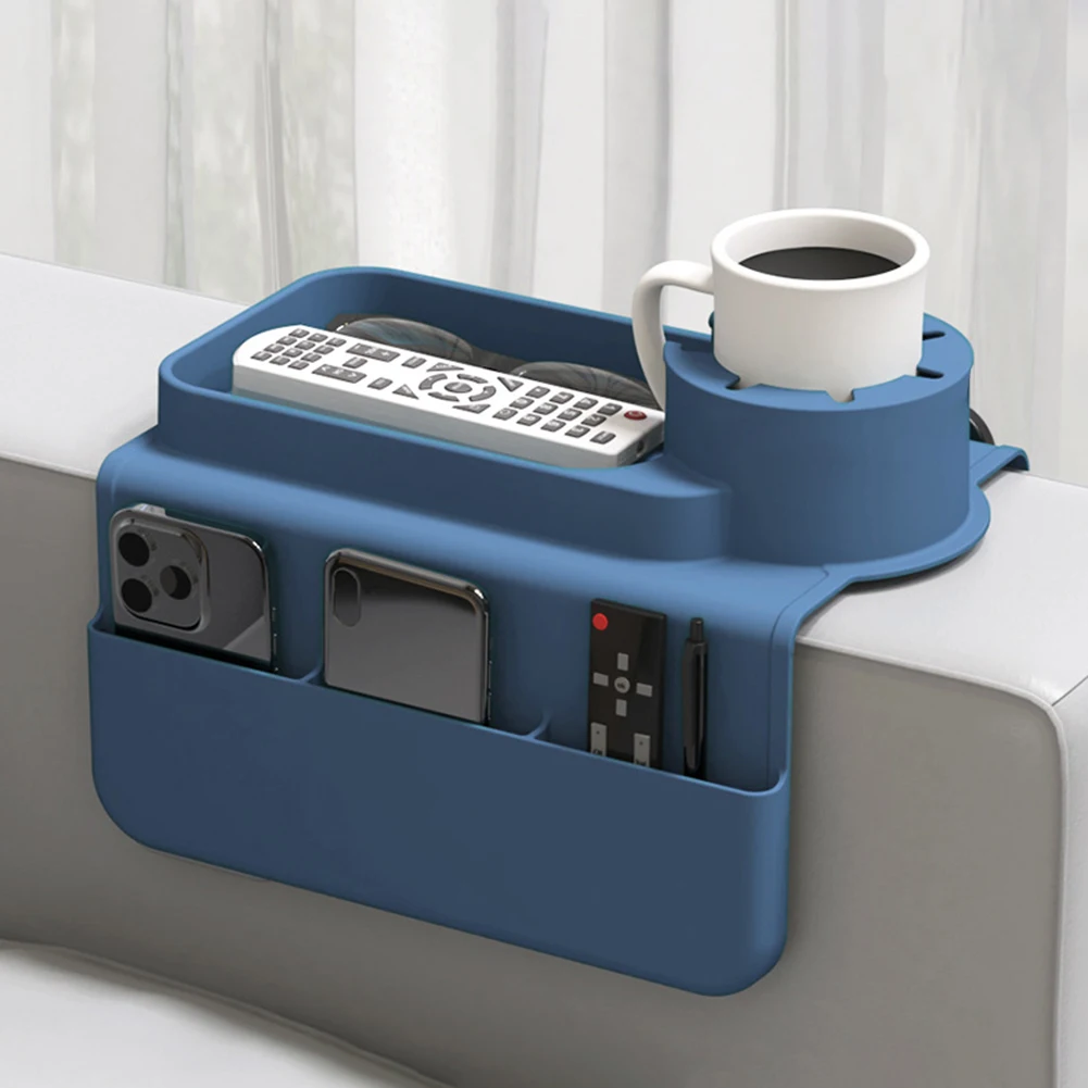 

Silicone Couch Cup Holder Tray with Side Pockets Armrest Storage Tray Couch Armrest Table for Cup Phone Tablet Remote Control