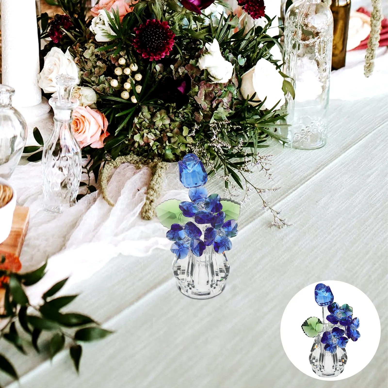 Crystal Rose Flower Sculpture Multifaceted Crystal Flower for Wedding Anniversary Romantic Home Tabletop Decoration