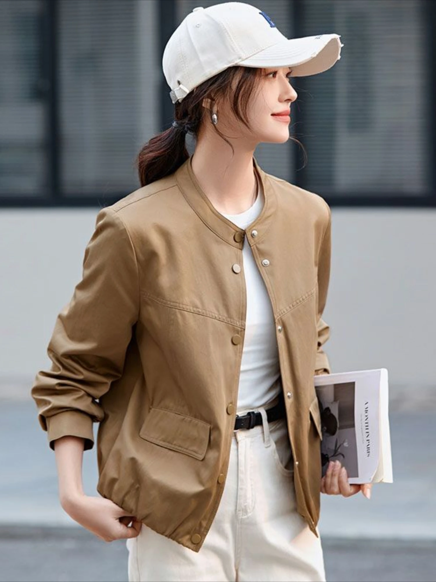 Bomber Jacket for Women Loose Plain Spring Autumn Baseball Aviator Coat Woman Vintage Lined Clothing Promotion 2025 Trend Cheap