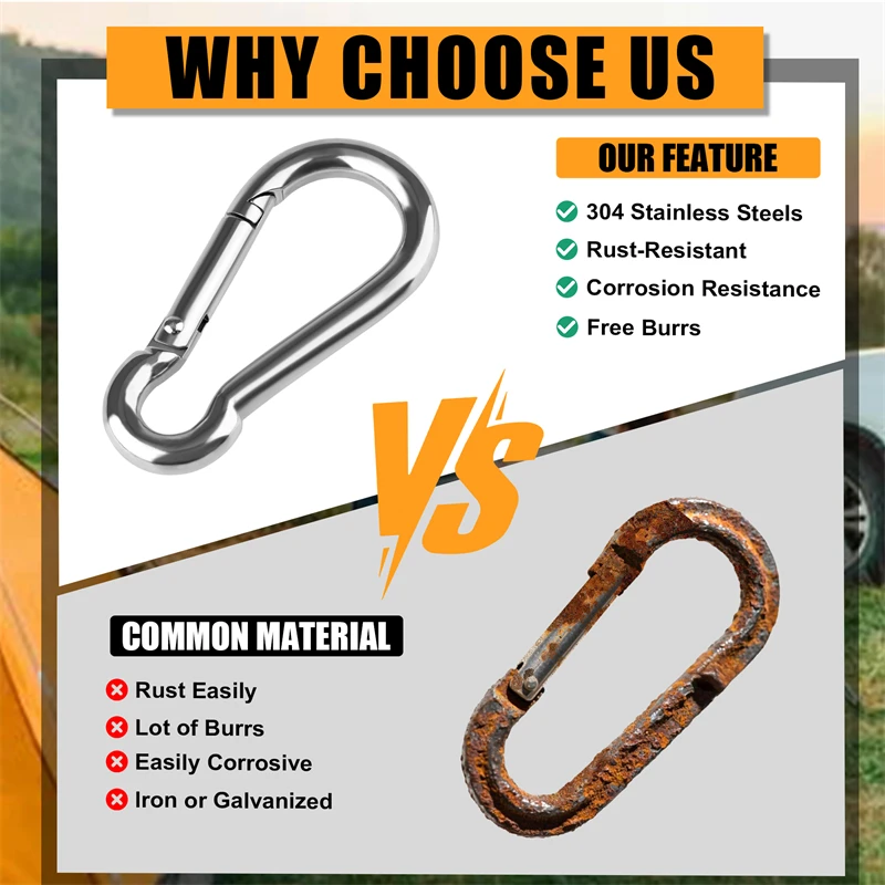 6 Stück Edelstahl M4 M5 M6 Multifunktionaler Federschnappkarabiner Schnellverschluss-Ringhaken für Camping und Wandern – Detail 2