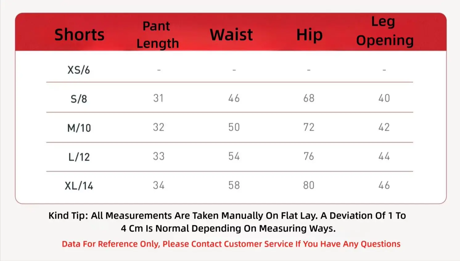 Size chart and fit details