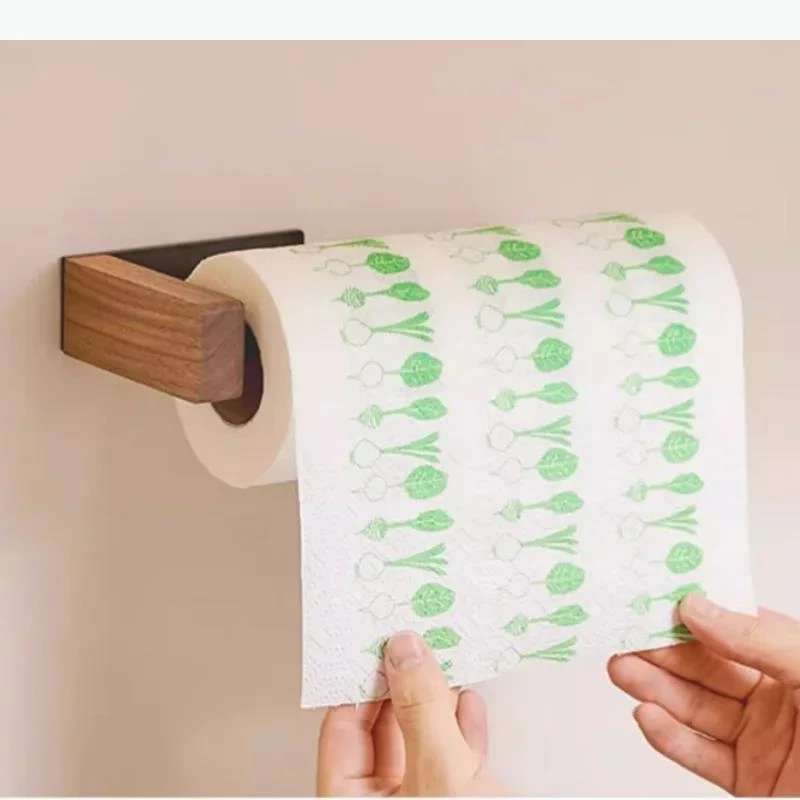 

Wooden Tissue Wall Shelf Cling Film Storage Rack Wall Mounted Roll Paper Cloth Hanger Rack Paper