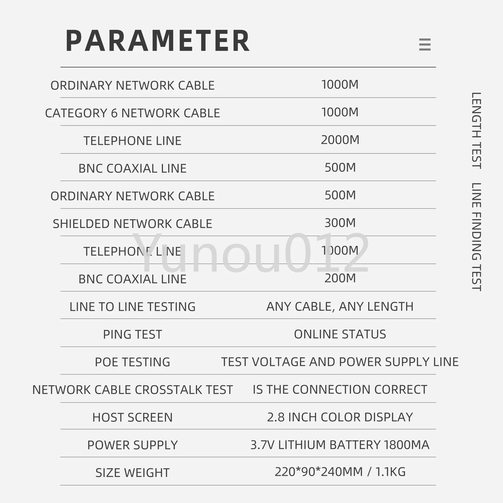 Testeur de câble réseau multifonction RJ45 RJ11 BNC POE PING Test de diaphonie Traqueur de câble réseau NF-8601W