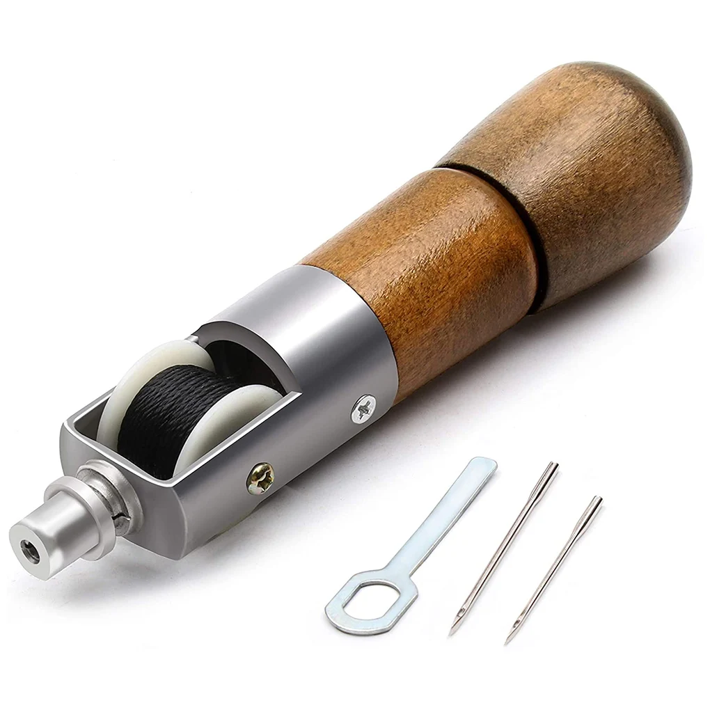 

5 Pcs/set Leather Sewing Awl Leather Craft Sewing Awl Needle Thread Kit Wooden Handle Hand Tool