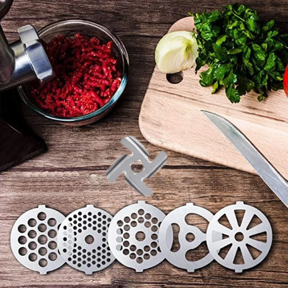 6pcs Meat Grinder Mixer Plate Discs Grinder Blade Kit Food Grinders Accessories For Fruits Vegetables Grinding Stainless Steel