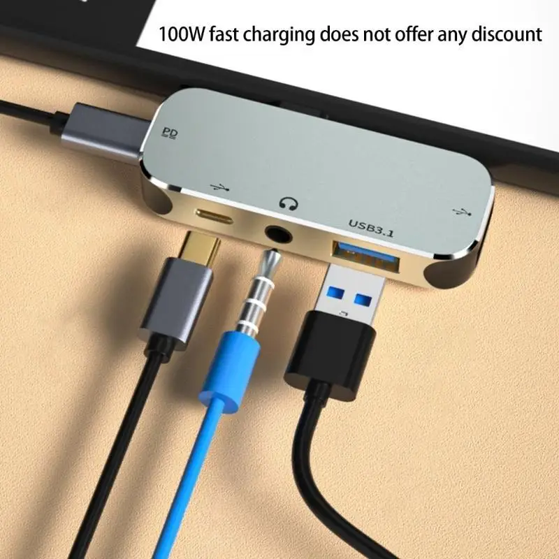 

Aluminum USB Type C Hubs with 4K@30Hz HDTV Output USB3.0 Port Plugs Play Compatibility F19E