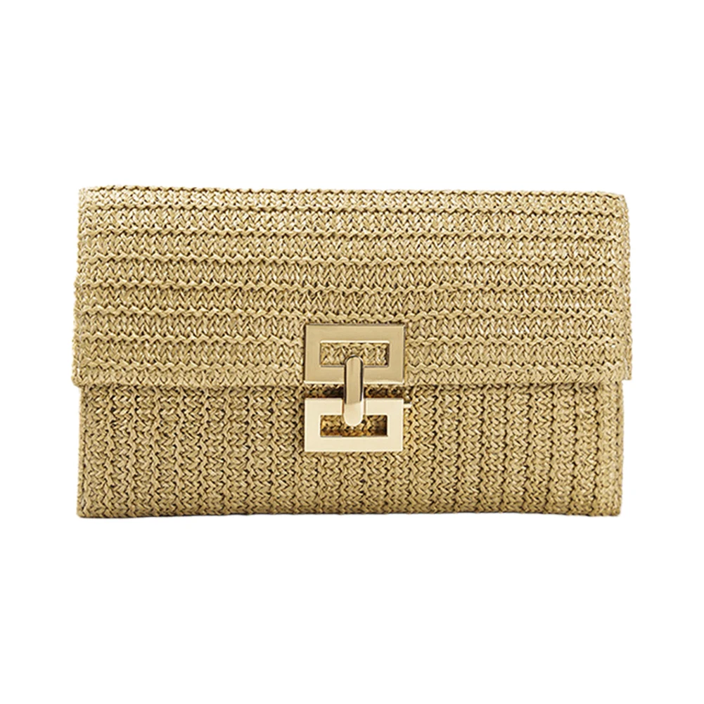 Women Straw Woven Handbag Versatile Simple Clutch Purse Straw Envelope Clutch Ladies Summer Daily Bag