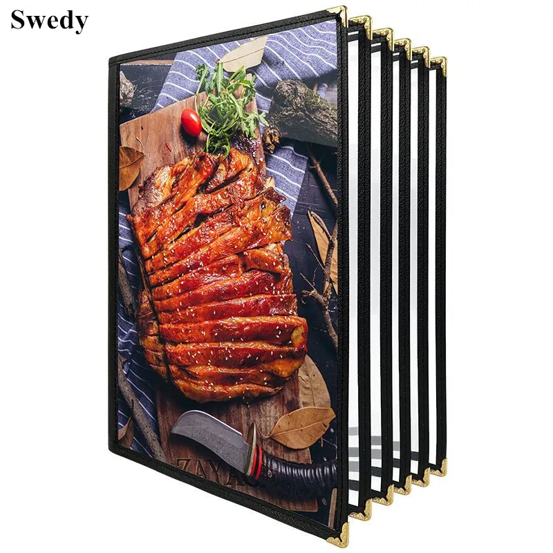 

A4 Metal Corners Menu Covers 8.5 x 11 Inch Double Panel Sleeves Stitched Restaurant Menu Paper Book Sign Holder PVC Frame