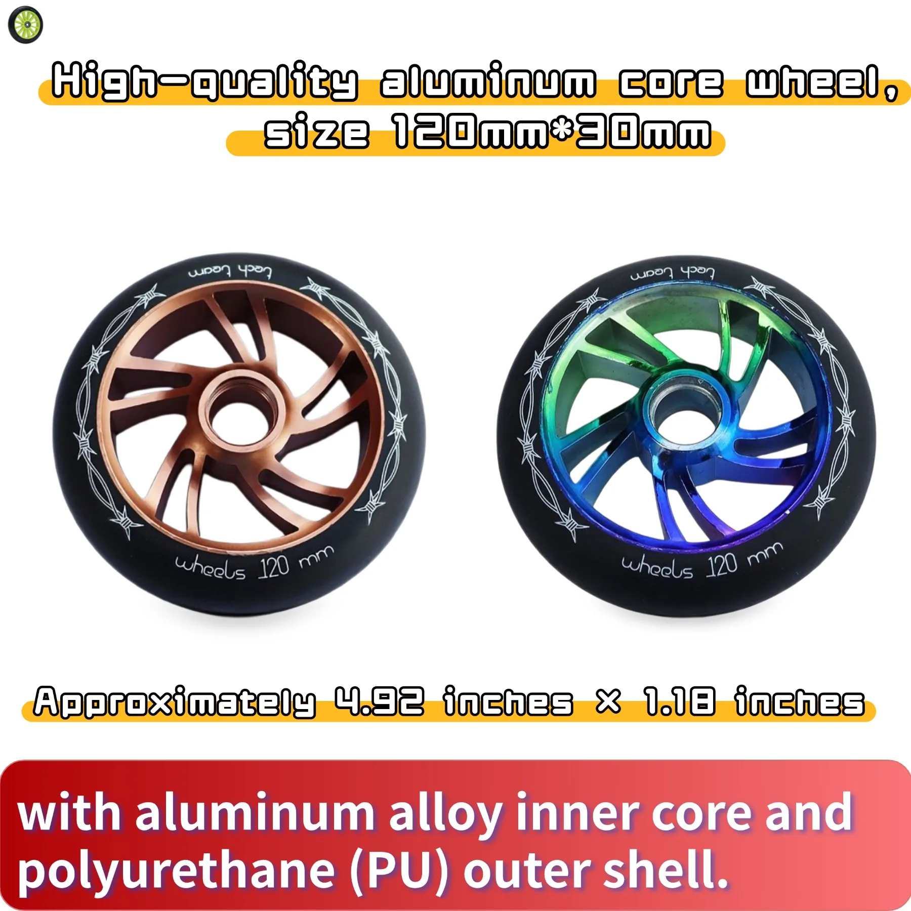 120x30mm Aluminum Alloy PU Wheel - Speed Scooter Replacement (4.92x1.18 inches) ,Aluminum Material (2pcs)