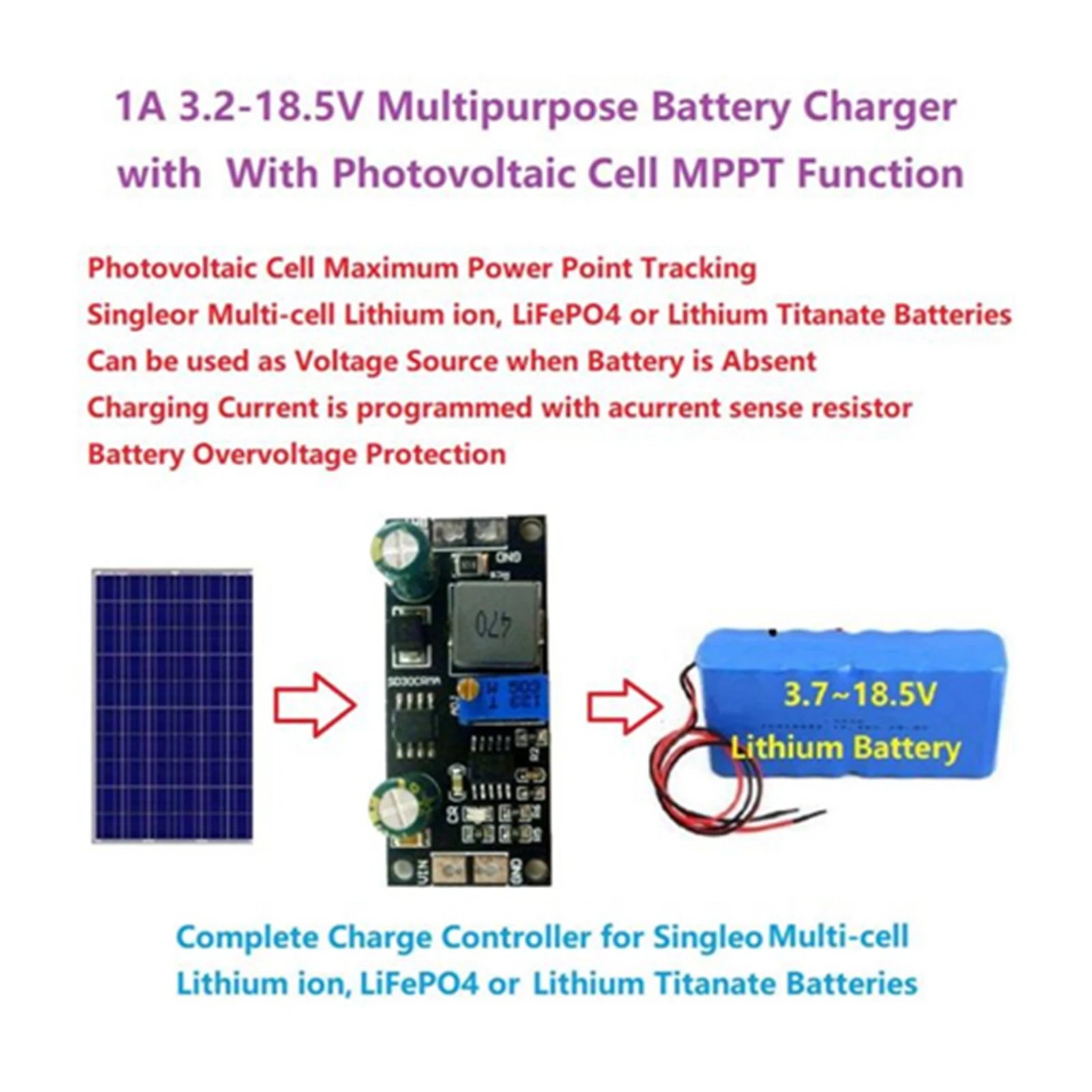 1A 12V MPPT Solar Panel Controller Li Ion LiFePO4 Lithium Battery Charger Module MPPT,Solar,Panel,Controller,Module§MPPT,Control