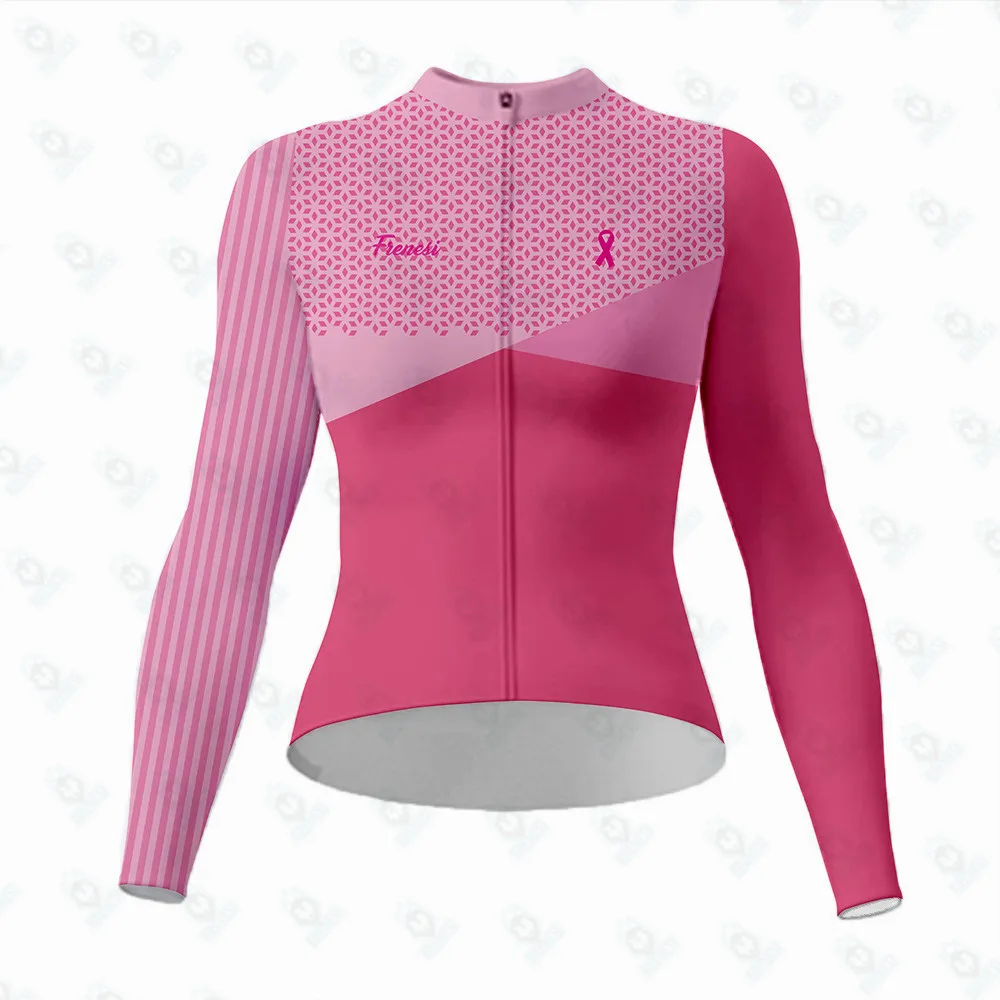 

Frenesi Winter/Summer Women's Pink Long Sleeve Shirt Cycling Jersey MTB Short Sleeve Slim Fit Top Maillot Ciclismo Bike Clothes