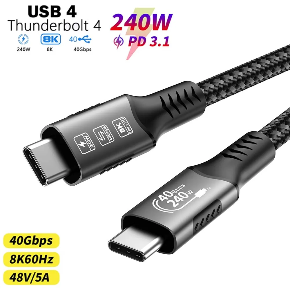 Thunderbolt 4 USB4 케이블 40Gbps 8K@60Hz PD3.1 100W Type-C - USB-C 듀얼 프로토콜 iPhone 15 HUAWEI와 호환 가능