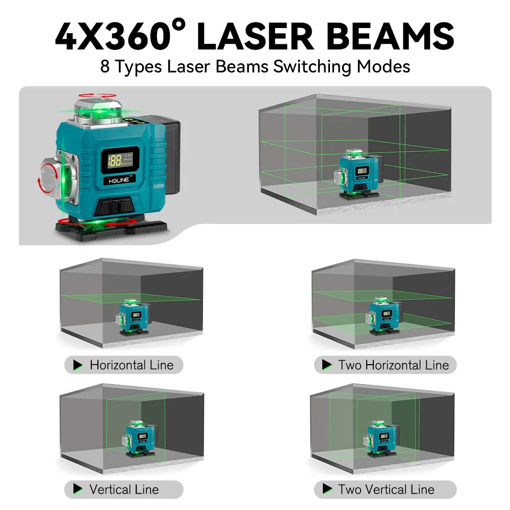 HGLINE 16 Lines Laser Level APP Remote Control 4D Horizontal Vertical Measuring Laser Instrument Inclined Level Tool With Tripod