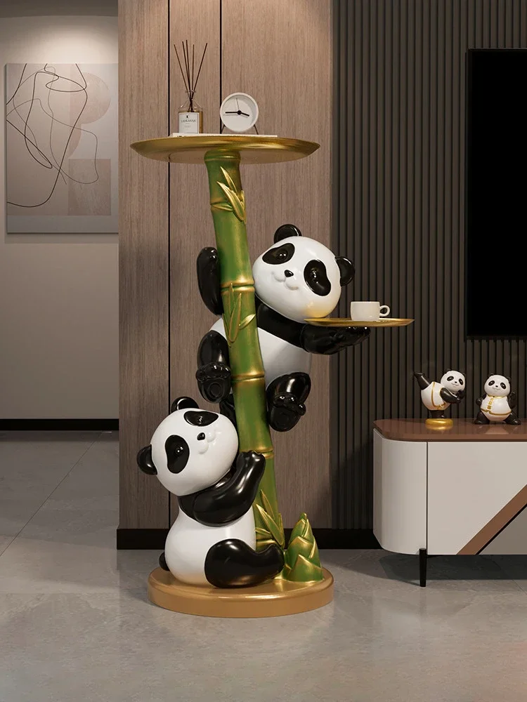 Modern Art Creative Giant Panda Statue Resin Bamboo Model Home Decor Living Room Floor Ornaments Pallet Storage Animal Figurines