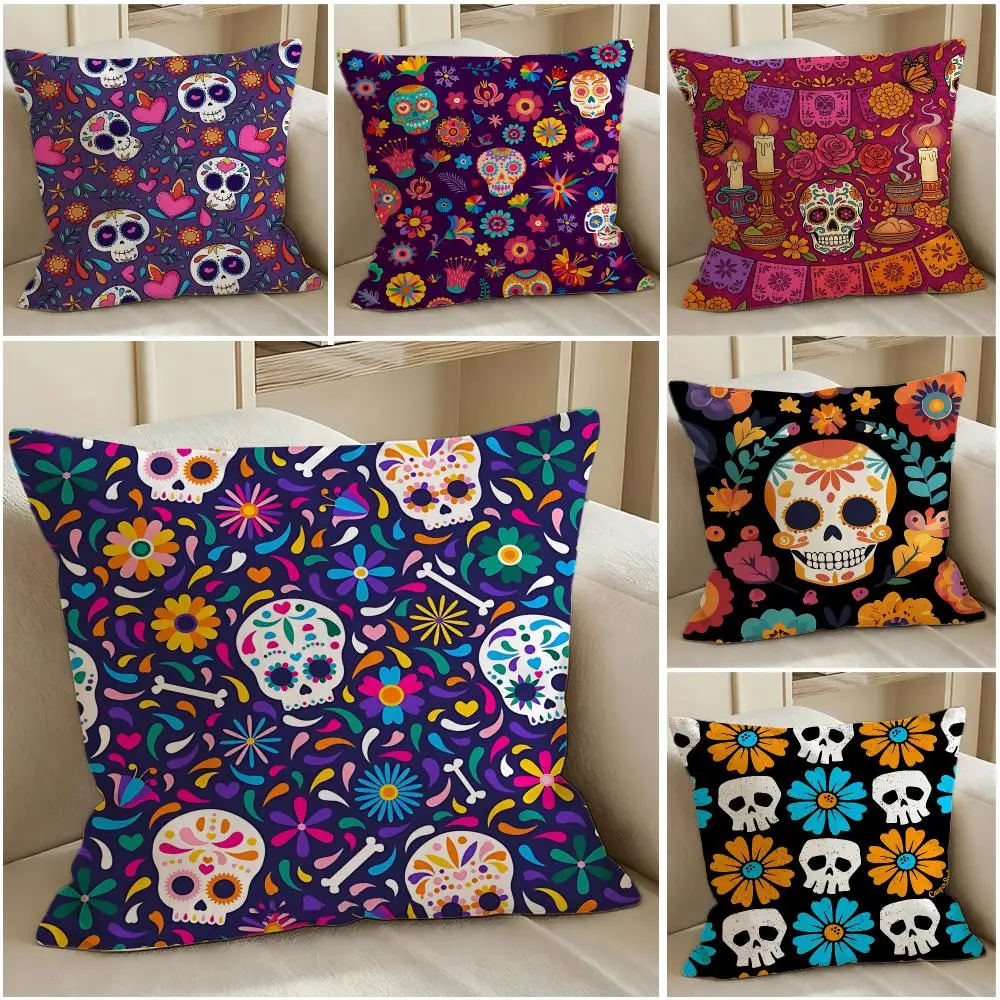 Dia De Muertos Cushion Cover Pillow Short Plush Warm CreamStylel Cushion for Living Room Bedroom Sofa Ideal for Gifting