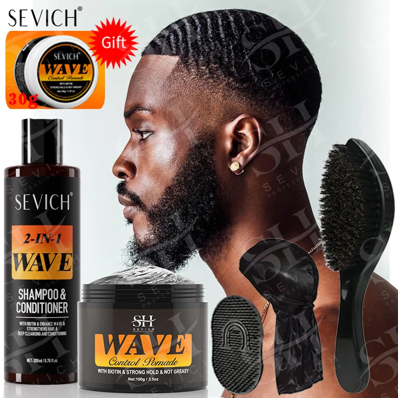 Deep Wave Control Pomade 360 Biotin Sport Strong Hold Wave Żel do włosów z pędzelkiem Faliste włosy Olejek Szampon Odżywka Stylizacja Pielęgnacja