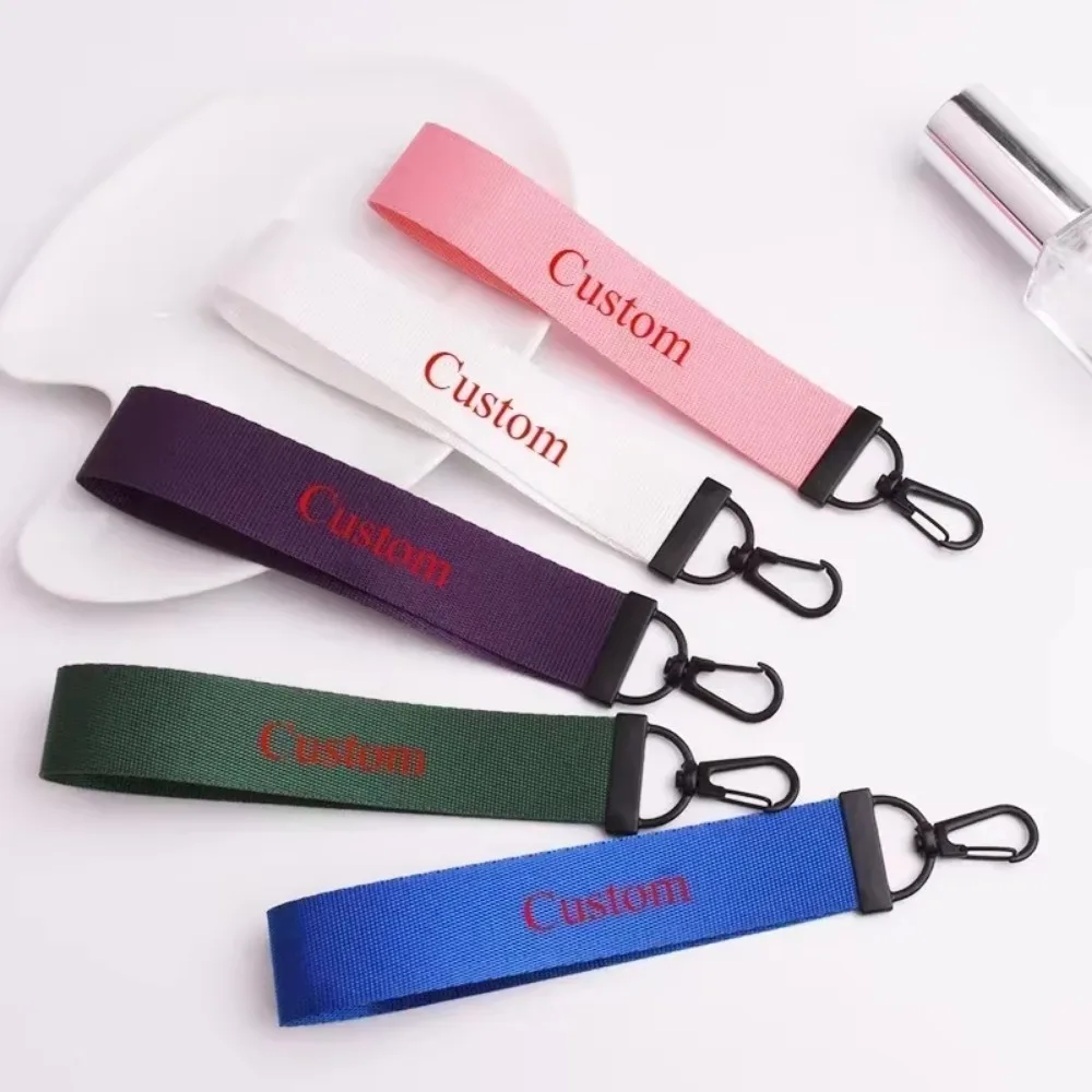 Personalized Schoolbag Keychain Custom Logo Name Keyring Simple Canvas Strip Waist Hanging Key Ring Chain Accessories Gift