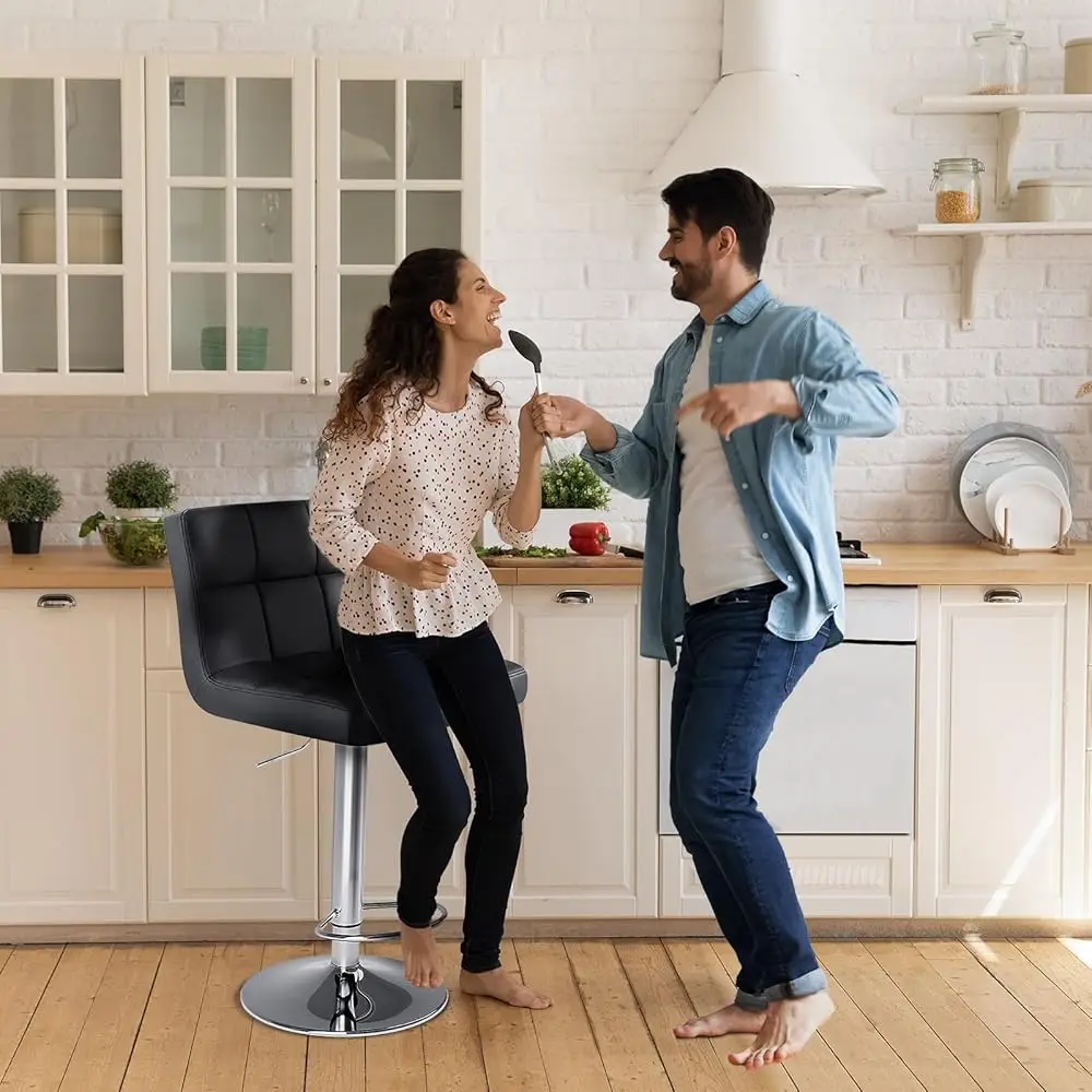 Bar Stools Set Of 4, 24 H Counter Height Bar Stools, Upholstered Modern Kitchen Barstools With Metal Base, Pu Leather Stools