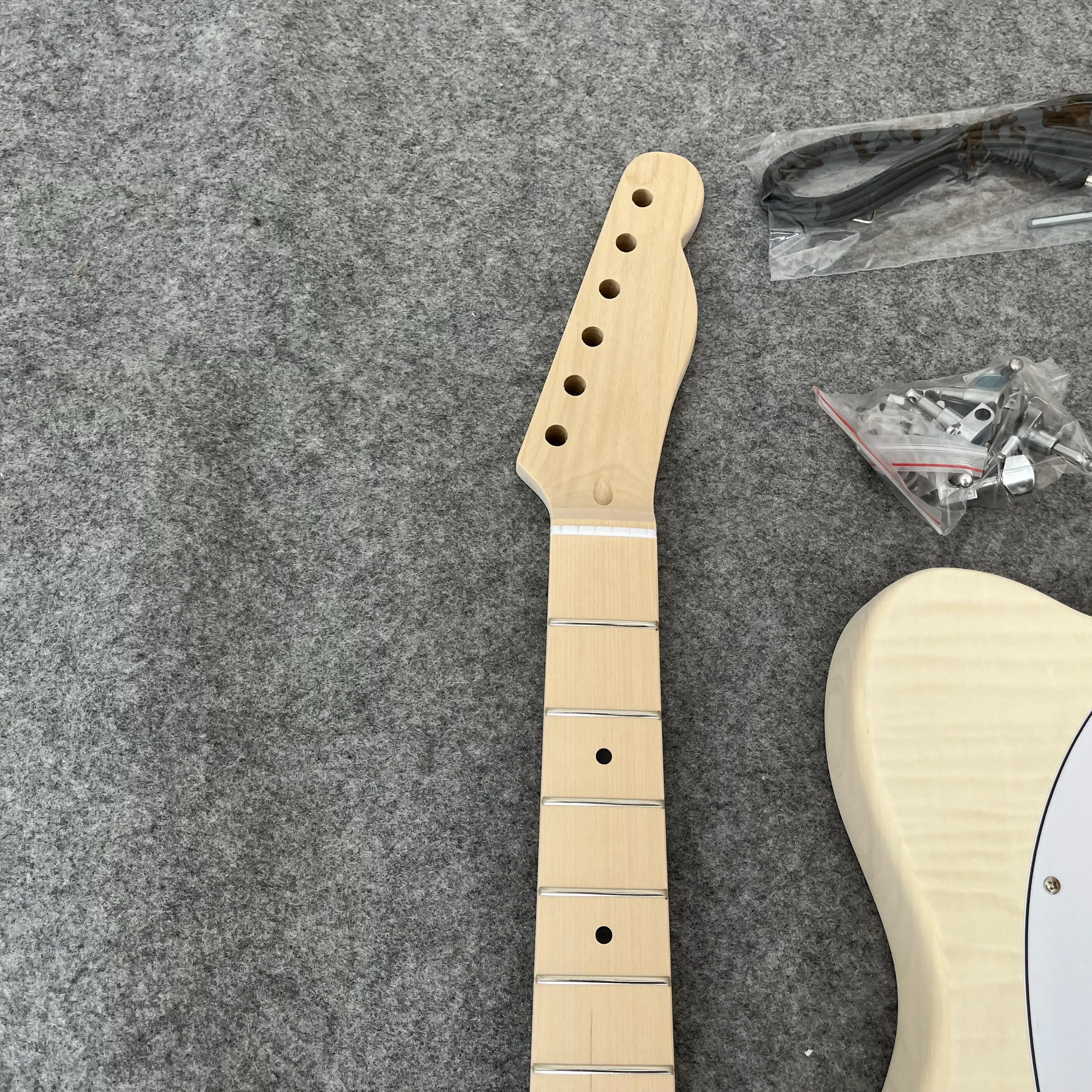 Unfinished TL Electric Guitar Kit with Tiger Stripe DIY Basswood Body Maple Fingerboard Guitarra