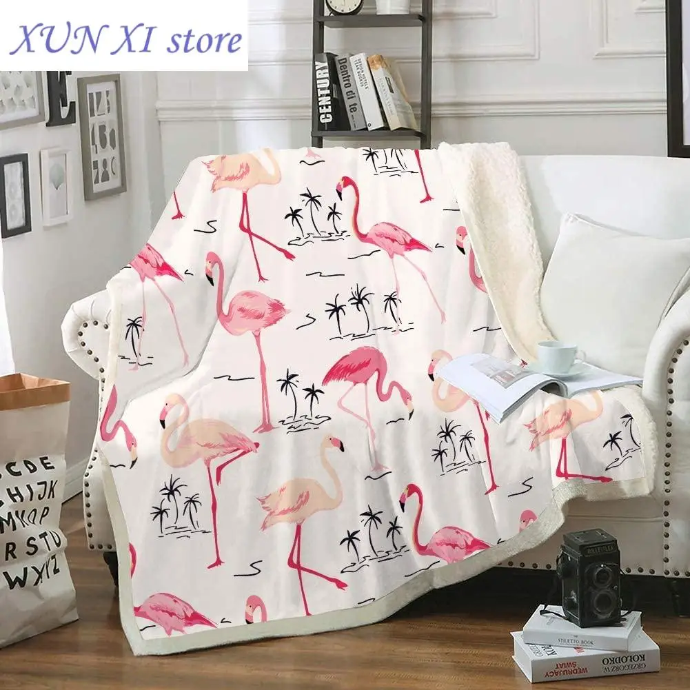 

New Flamingo Girls for Woman Blanket Tropical Throw Blanket Pink Flamingos Pattern Sherpa Fleece Blanket Soft Warm Plush