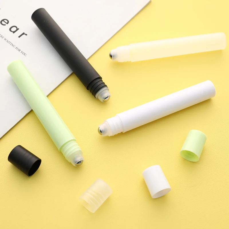 Flacone rotante in plastica trasparente da 10ml marrone con tappo in plastica bottiglia di olio bottiglia di profumo contenitore per olio in acciaio inossidabile