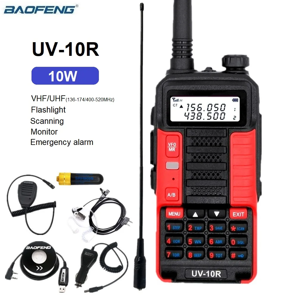 

2023 New Walkie Talkie 10W Baofeng UV-10R Ham Radio Transceiver vhf uhf Amateur Radio Scanner Long Range for Hunting uv 10r