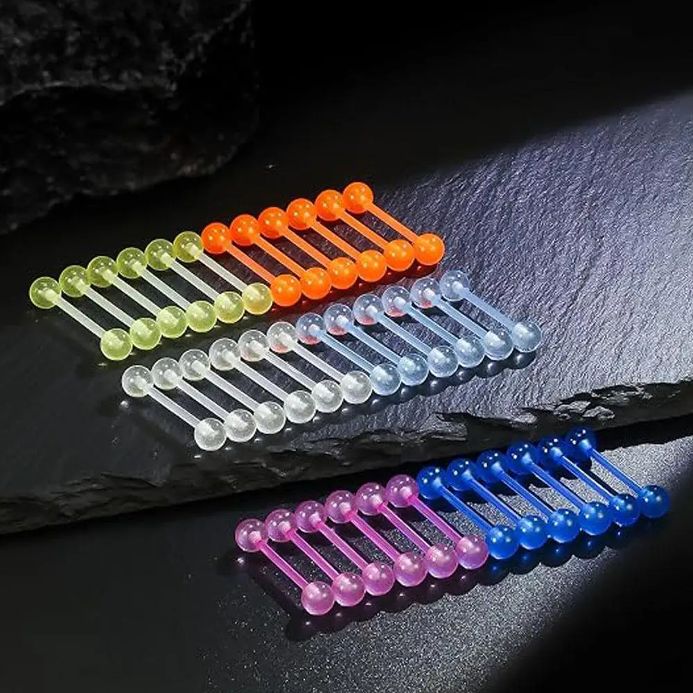 36Pcs Set Glow in Dark Bioflex Flexible Acrylic Nipple Tongue Rings Retainer Straight Barbell Tongue Nipple Piercing Jewelry