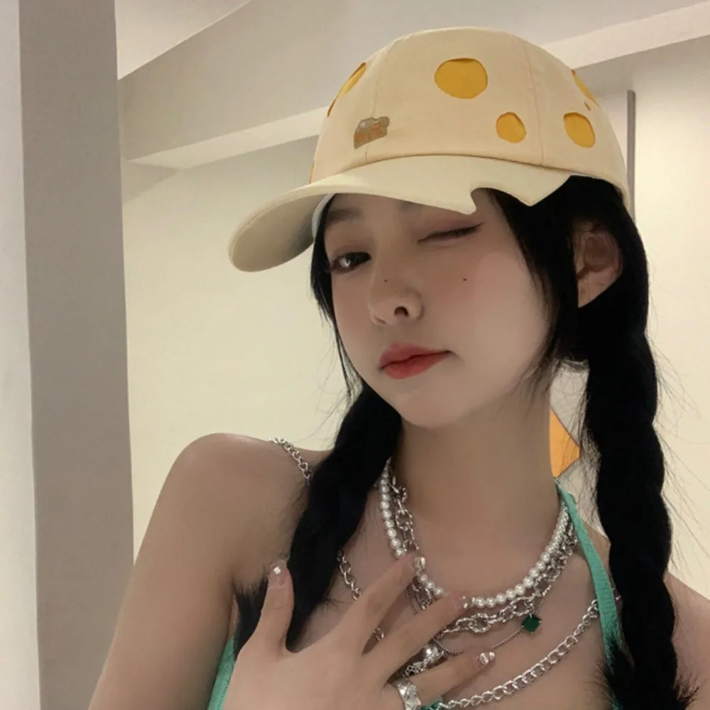 Korean Style Cheese Baseball Cap Solid Color Cartoon Cheese Embroider Sun Hat Sunscreen Cotton